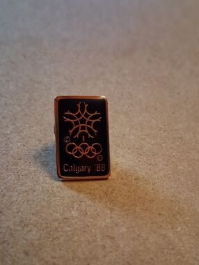 Calgary '88 Olympics Lapel Pin - Black and Gold Rectangle